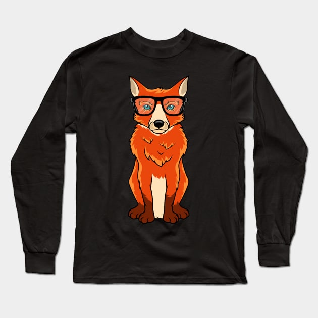 Clever fox with glasses forest sweet gift Long Sleeve T-Shirt by Lomitasu